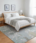 Modern Abstract Watercolor Area Rug - Hand-Tufted Wool - Blue, Sage & Lavender - 5x8, 8x10 - Soft Textured Rug for Living Room