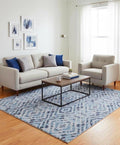 Blue Abstract Geometric Area Rug - Hand-Tufted Wool Carpet for Living Room, Bedroom | Modern Boho Transitional Rug | 5x8, 8x10 Large carpet