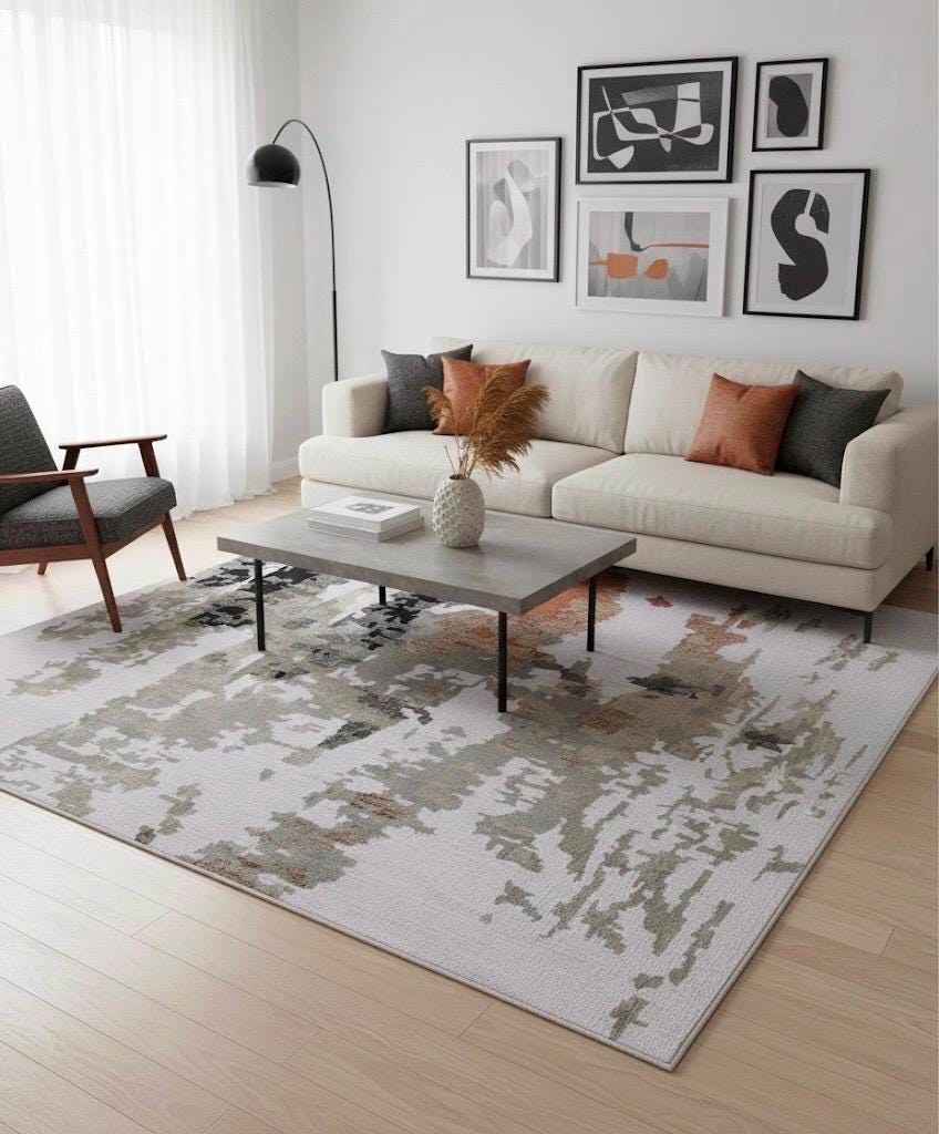 Abstract Charcoal & Rust Hand-Tufted Area Rug