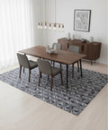 Modern 3D Geometric Cowhide Rug - Denim Blue & Grey Patchwork Handmade Area Rug - Large 8x10 Genuine Leather Carpet