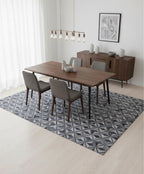 Modern 3D Geometric Cowhide Rug - Denim Blue & Grey Patchwork Handmade Area Rug - Large 8x10 Genuine Leather Carpet
