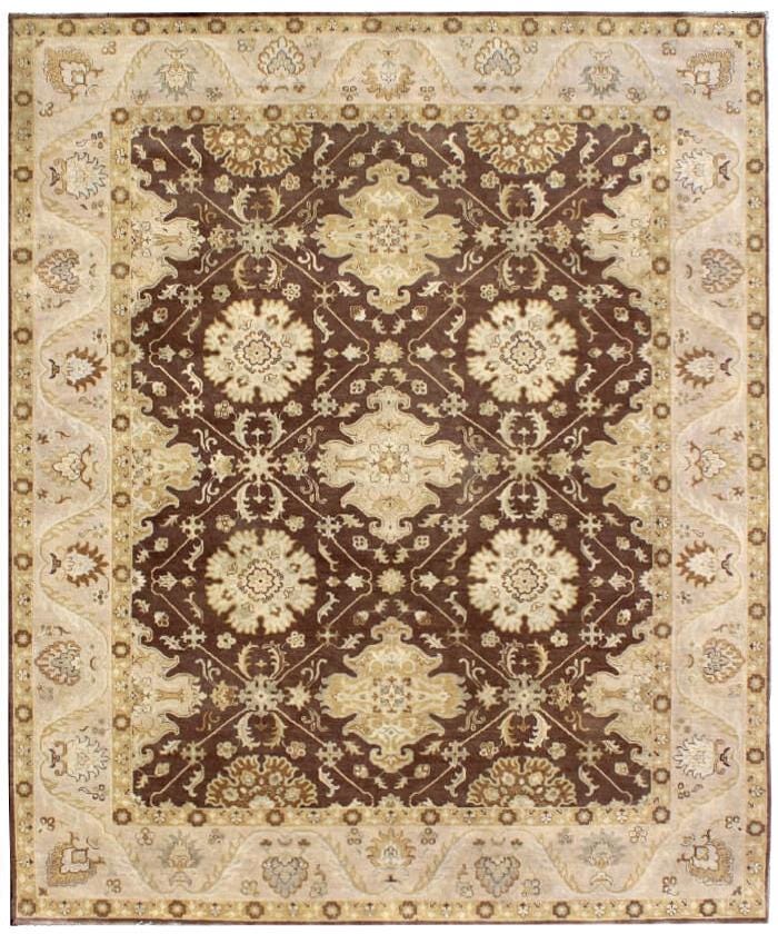 Hand-Knotted Brown & Beige Oriental Area Rug - 9x12 Classic Medallion Wool Carpet for Living Room, Dining, or Bedroom
