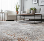 Silver Ivory Hand-Knotted Area Rug-Wool & Bamboo Silk Rug 10x14 ft and 12x15 ft Elegant Distressed Traditional carpet