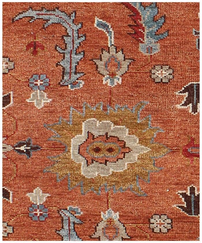 Hand-Knotted Terracotta & Sky Blue Oushak Style Wool Rug