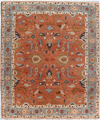 Oushak Hand Knotted New Zealand Wool Rug - Terracotta and Light Blue Area Rug-Traditional Turkish Design Rug for Living Room
