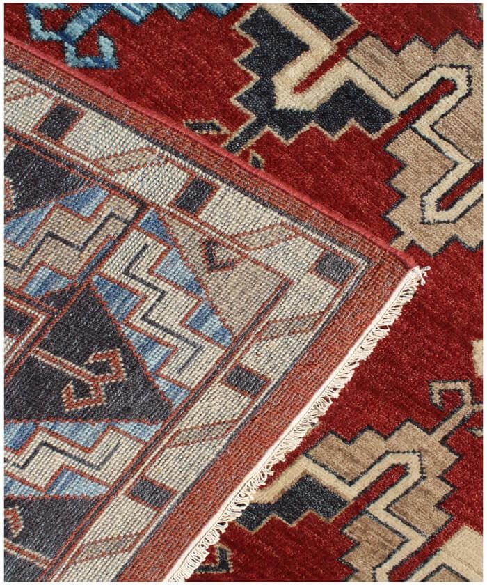 Hand-Knotted Navajo Style Wool Rug - Red & Blue Geometric Southwestern Area Rug