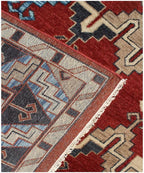 Hand-Knotted Navajo Style Wool Rug - Red & Blue Geometric Southwestern Area Rug
