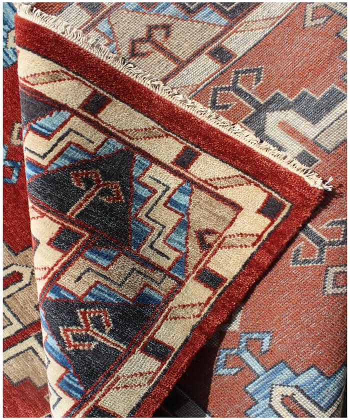 Hand-Knotted Navajo Style Wool Rug - Red & Blue Geometric Southwestern Area Rug