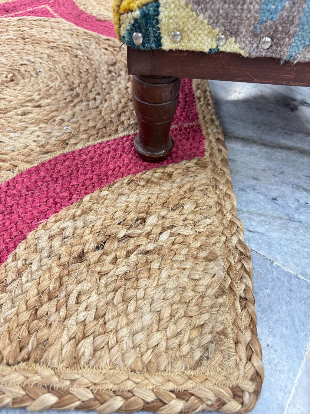2x3 ft Boho magenta Jute Mat | Hand-Braided Area Rug | Geometric Accent Mat for Entryway, Kitchen, or Accent Chair
