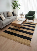 Modern Striped Jute Rug | 5x9 ft Black & Natural Area Mat