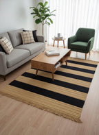 Modern Striped Jute Rug | 5x9 ft Black & Natural Area Mat