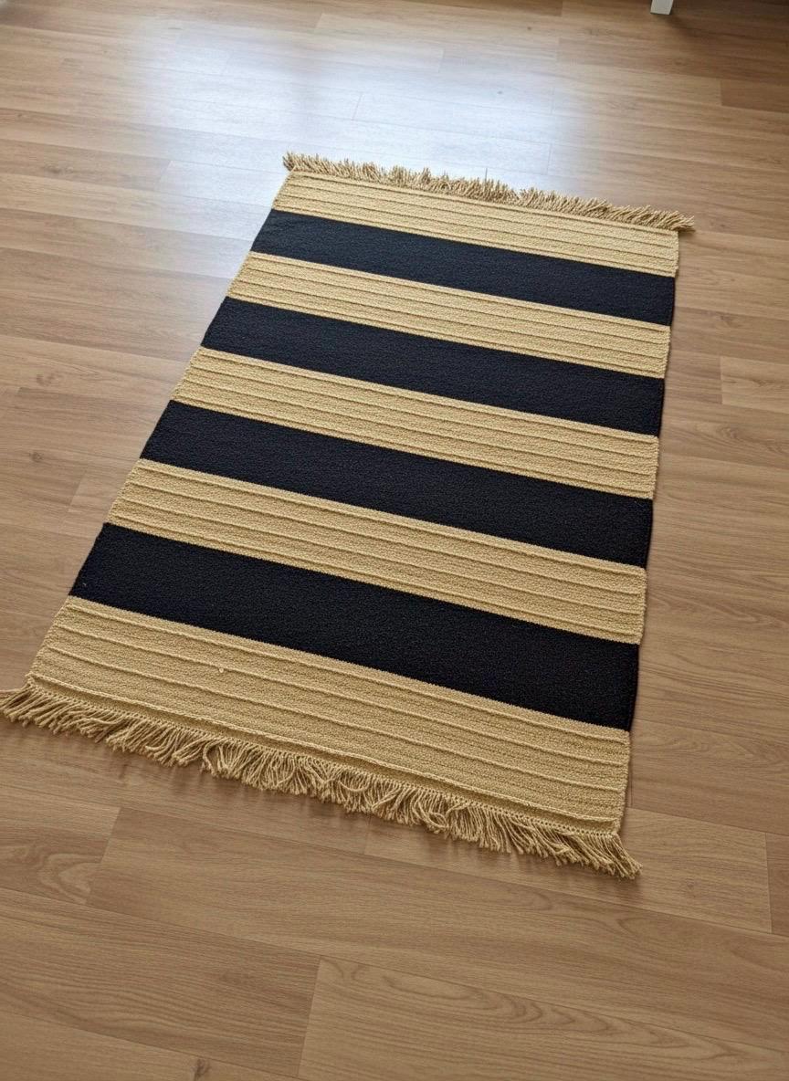Modern Striped Jute Rug | 5x9 ft Black & Natural Area Mat