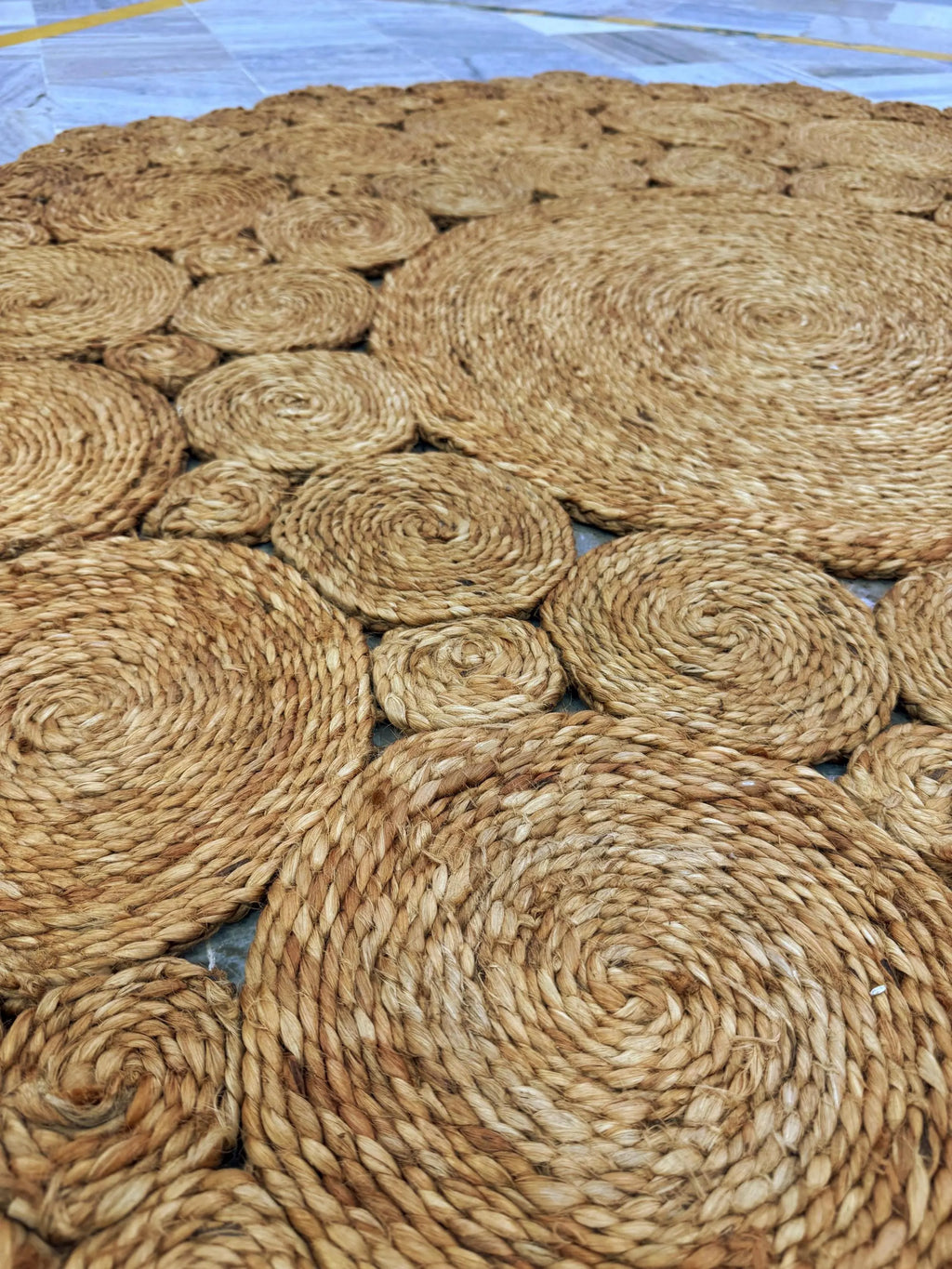 Hand-Stitched Jute 5.5x5.5 Round Rug, Minimalist Boho Decor