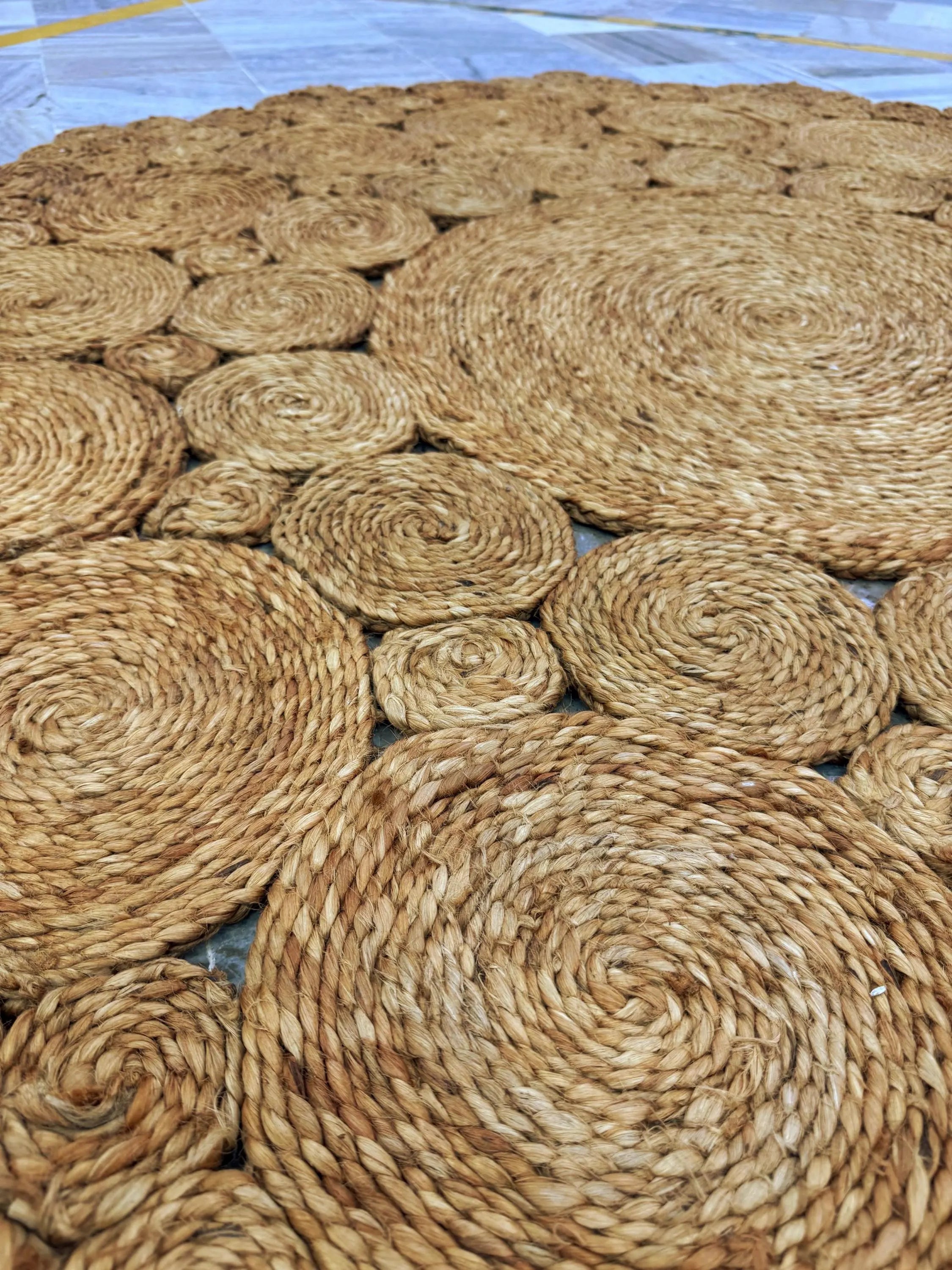 Hand-Stitched Jute 5.5x5.5 Round Rug, Minimalist Boho Decor
