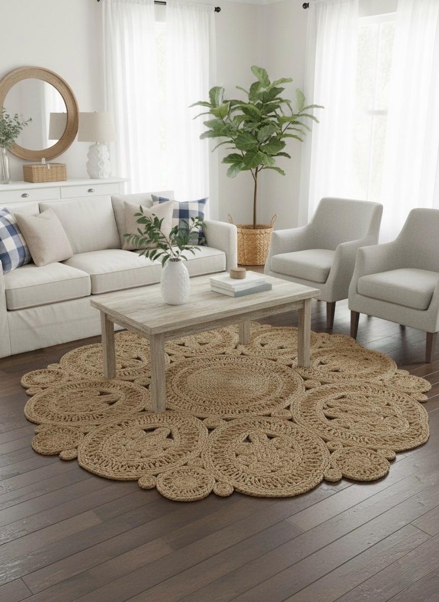 Handmade Jute 3.5x3.5 round Rug, Boho Entryway Jute Area Rug