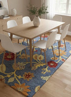 Hand-Tufted Floral Wool Rug - Blue & Ochre (5x8)