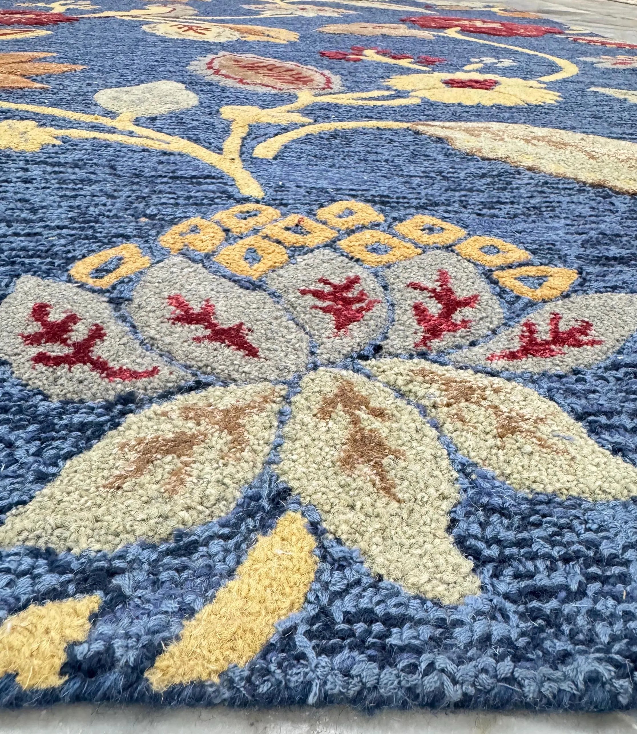 Hand-Tufted Floral Wool Rug - Blue & Ochre (5x8)