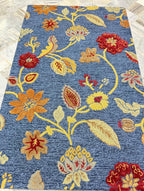 Hand-Tufted Floral Wool Rug - Blue & Ochre (5x8)