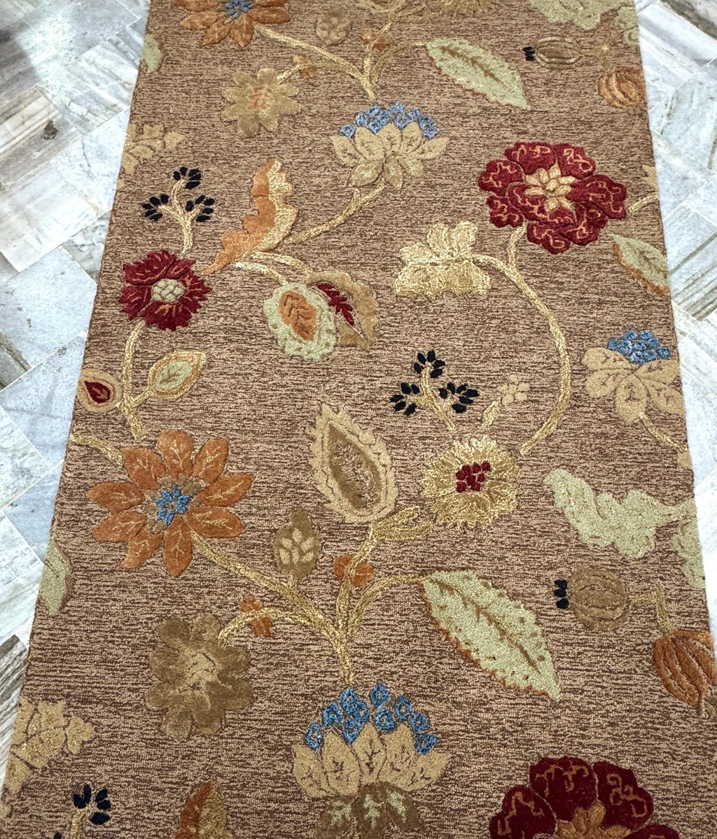 Hand-Tufted Floral Wool Rug | Earthy Terracotta & Sage | 5'x8'
