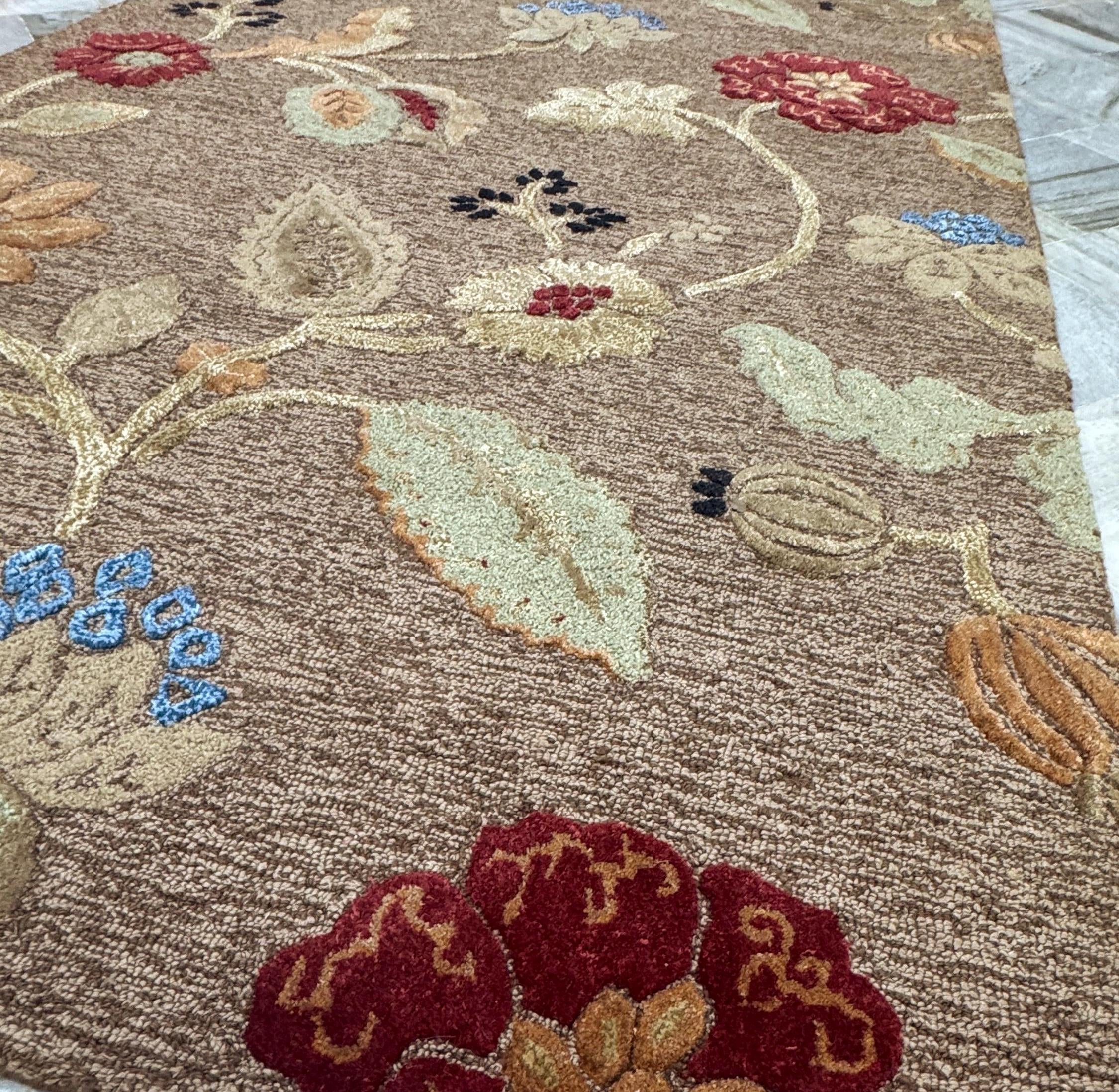 Hand-Tufted Floral Wool Rug | Earthy Terracotta & Sage | 5'x8'