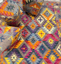 6x9 Kilim Rug - Vibrant Colorful Diamond Geometric Wool Rug - Eclectic Boho Tribal Area Rug