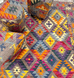 6x9 Kilim Rug - Vibrant Colorful Diamond Geometric Wool Rug - Eclectic Boho Tribal Area Rug