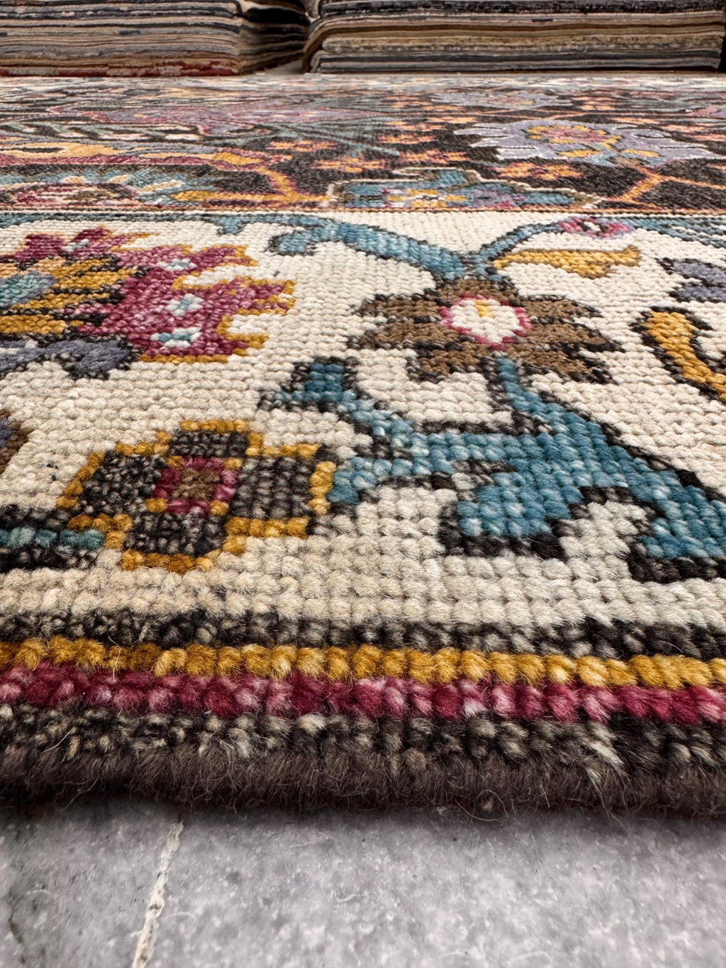 8x10 Hand-Knotted Wool Rug: Modern Traditional Medallion in Charcoal & Plum
