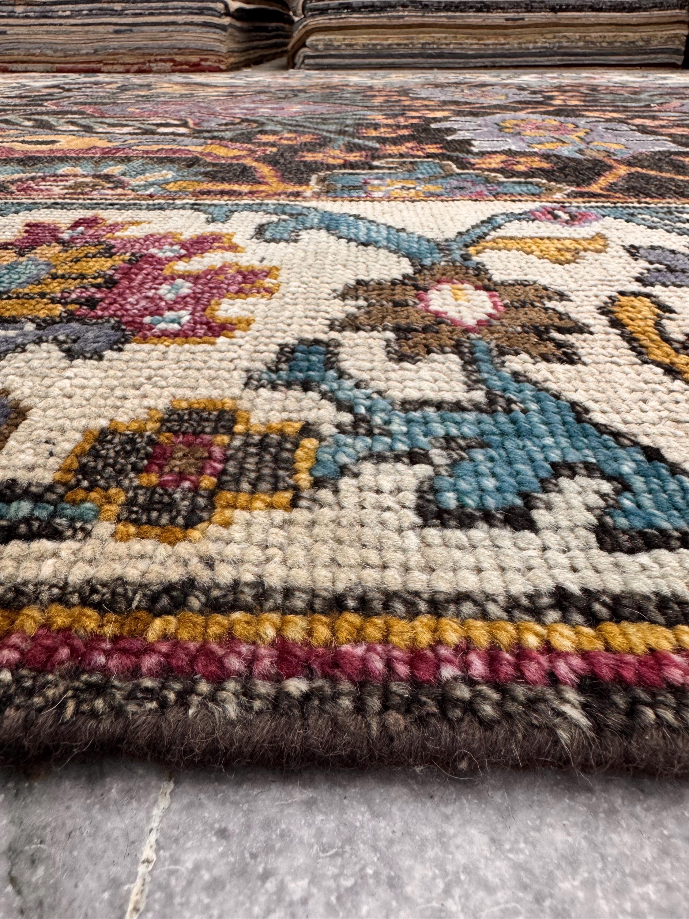 8x10 Hand-Knotted Wool Rug: Modern Traditional Medallion in Charcoal & Plum