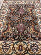 8x10 Hand-Knotted Wool Rug: Modern Traditional Medallion in Charcoal & Plum