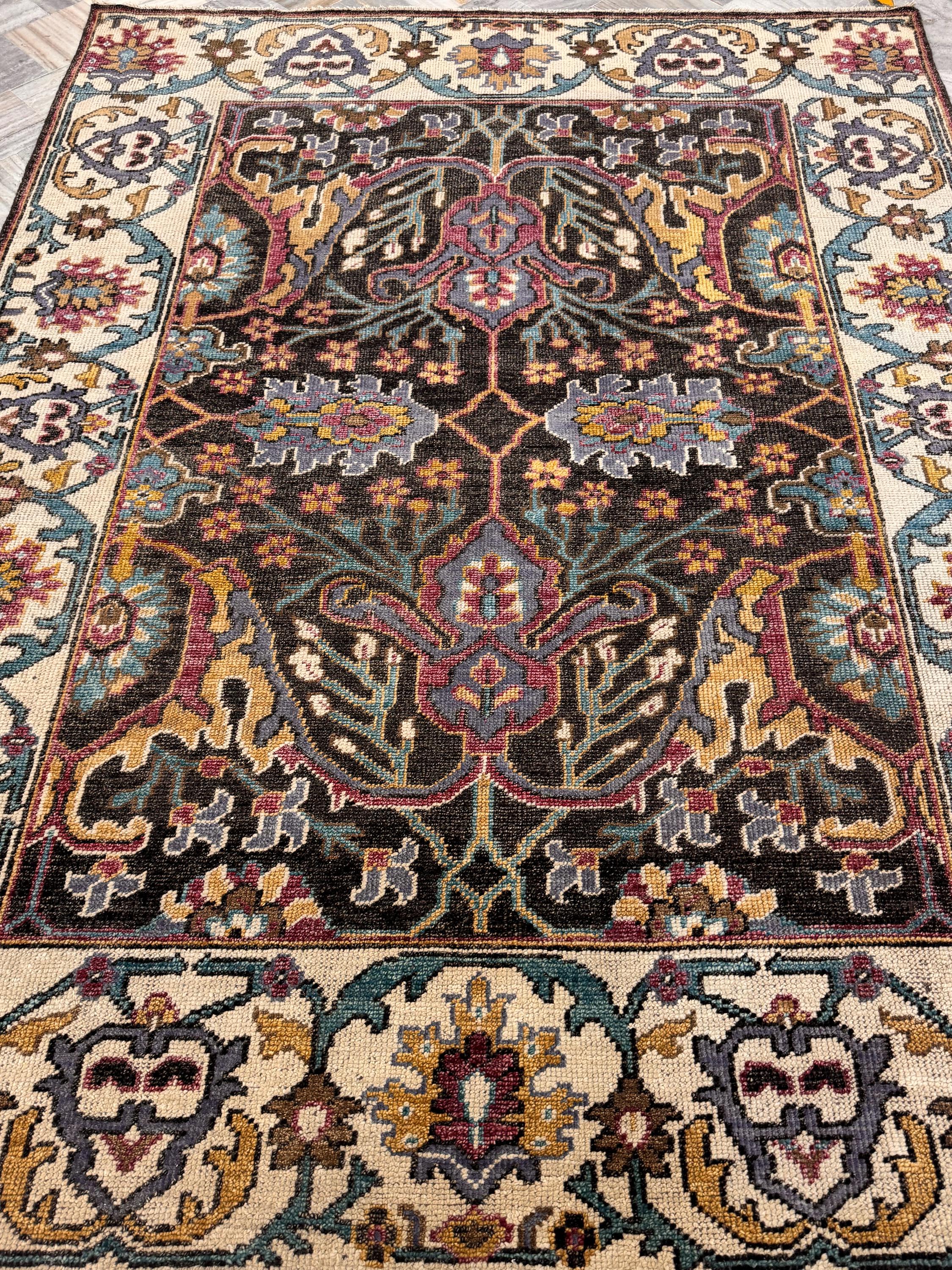 8x10 Hand-Knotted Wool Rug: Modern Traditional Medallion in Charcoal & Plum