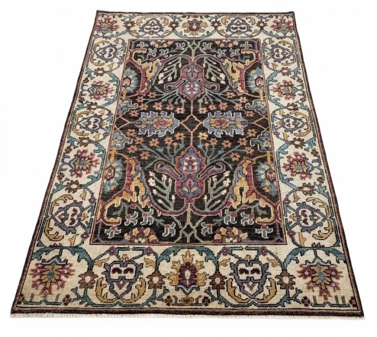 8x10 Hand-Knotted Wool Rug: Modern Traditional Medallion in Charcoal & Plum
