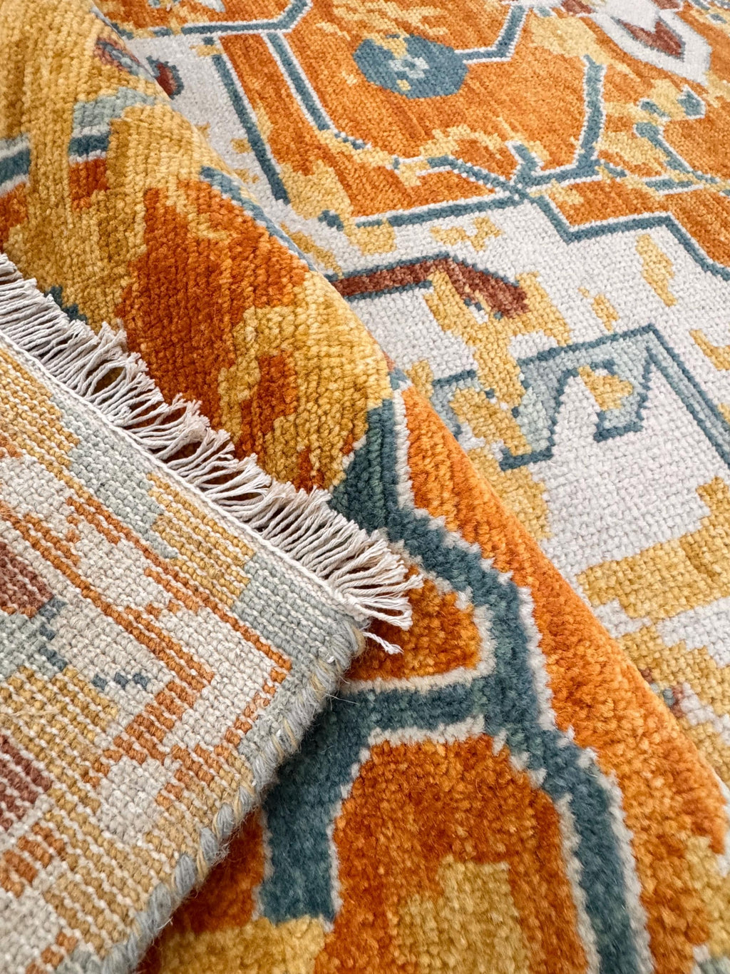 8x10 Hand-Knotted Rust & Sage Oushak Wool Rug | Modern Transitional Area Rug