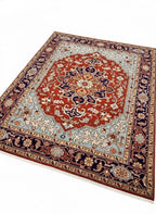 Hand-Knotted Red & Blue Area Rug Traditional Anatolian Design 8x10 Wool Living Room Rug