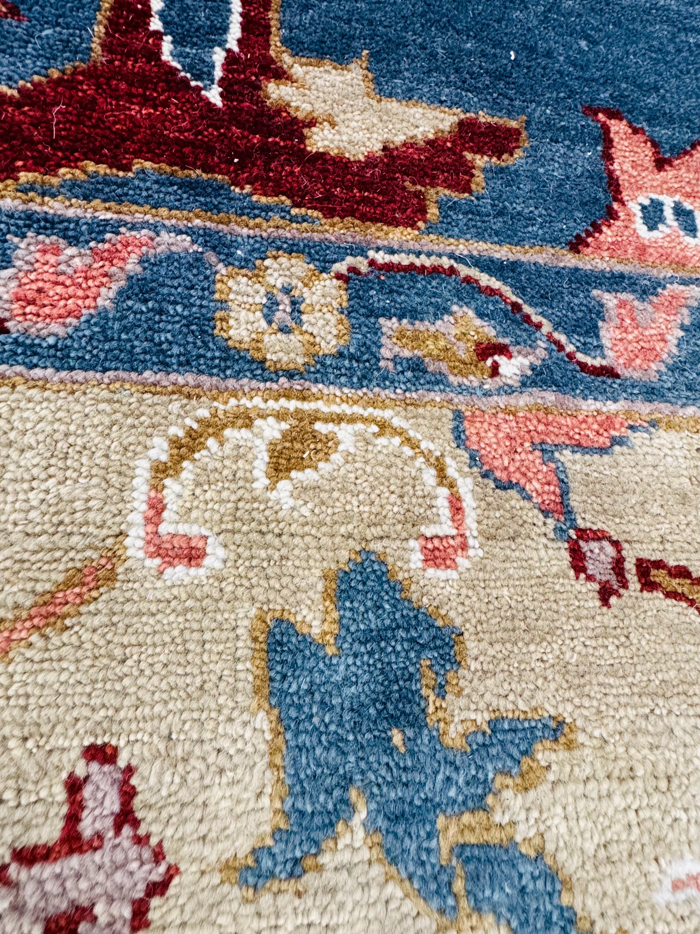 Hand-Knotted Blue Oushak Wool Rug | 8x10 Authentic Turkish Style