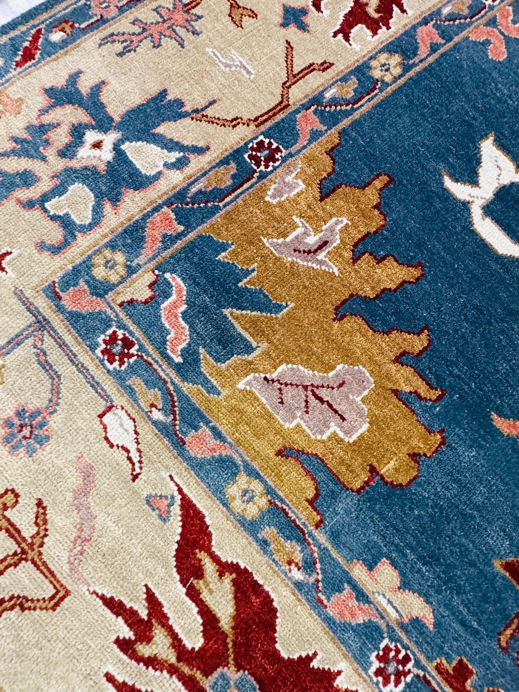 Hand-Knotted Blue Oushak Wool Rug | 8x10 Authentic Turkish Style