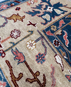 Hand-Knotted Blue Oushak Wool Rug | 8x10 Authentic Turkish Style