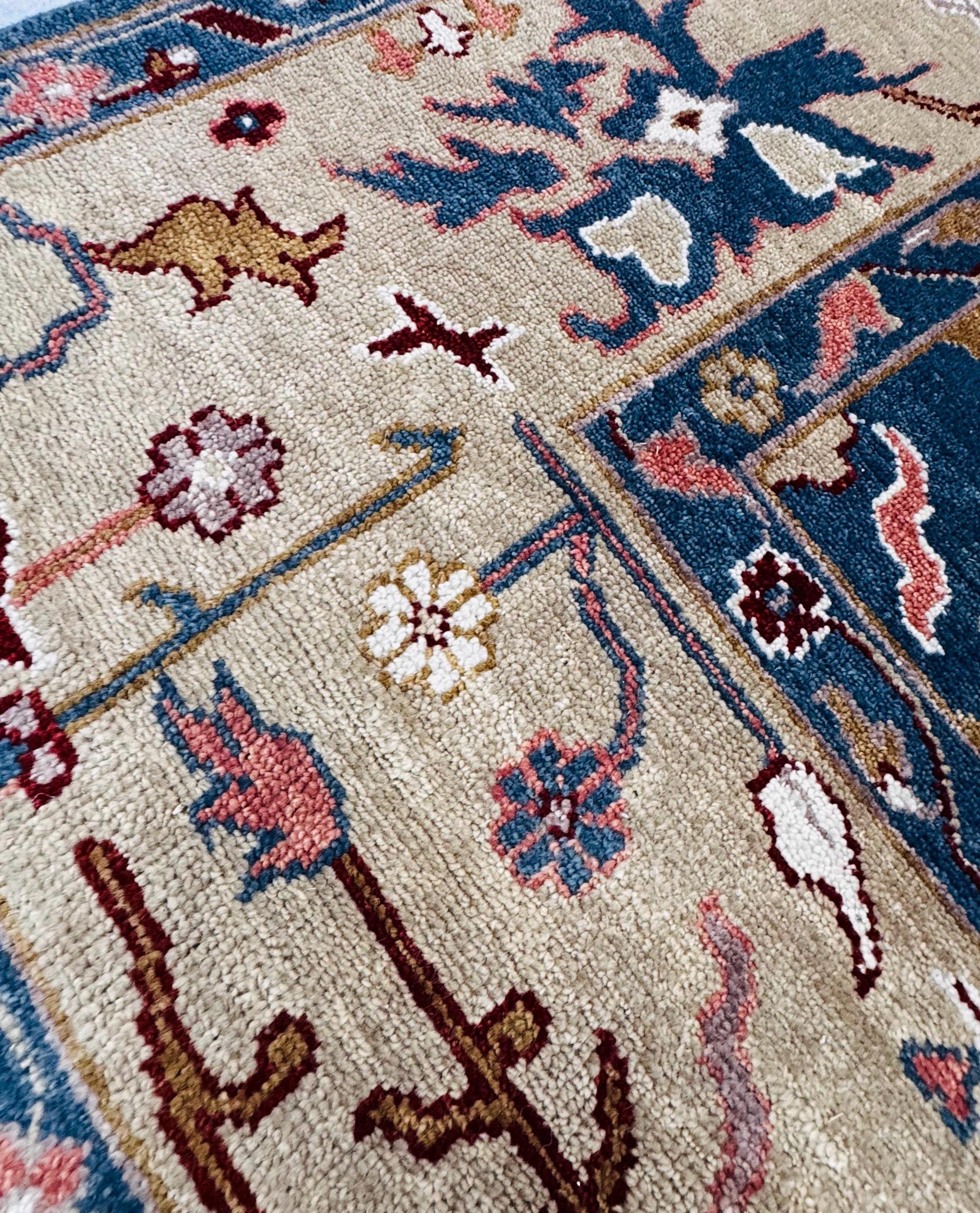 Hand-Knotted Blue Oushak Wool Rug | 8x10 Authentic Turkish Style