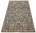 8x10 Ft Hand-Knotted Oushak Wool Rug - Slate Blue & Terracotta Vintage Boho Decor