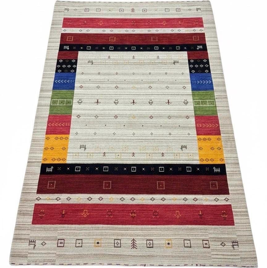Modern Tribal Elegance: Handmade 8x9 Gabbeh Wool Rug