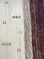 5x8 ft Modern Gabbeh Carpet - Thick Wool, Neutral Cream Field & Chocolate Border