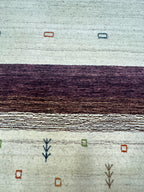 5x8 ft Modern Gabbeh Carpet - Thick Wool, Neutral Cream Field & Chocolate Border
