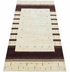 5x8 ft Modern Gabbeh Carpet - Thick Wool, Neutral Cream Field & Chocolate Border