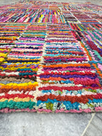 5x8 Multi-Color striped Recycled Cotton Rag Rug | Handmade Eco-Friendly Area Rug | Vibrant Boho Chindi Geometric boxes Pattern Floor Mat