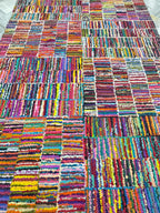 5x8 Multi-Color striped Recycled Cotton Rag Rug | Handmade Eco-Friendly Area Rug | Vibrant Boho Chindi Geometric boxes Pattern Floor Mat