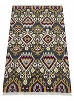 Hand-Knotted Wool Ikat Rug – 6x9 Modern Tribal Area Rug (Charcoal, Burgundy & Gold)