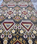 Hand-Knotted Wool Ikat Rug – 6x9 Modern Tribal Area Rug (Charcoal, Burgundy & Gold)