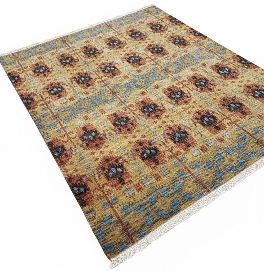 6x9 Hand-Knotted Wool Ikat Rug – Modern Oushak Style Medallion Area Rug