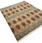 6x9 Hand-Knotted Wool Ikat Rug – Modern Oushak Style Medallion Area Rug