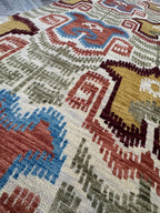 5X8 Vintage-Inspired Hand-Knotted Wool Ikat Rug | Earthy Terracotta & Mustard