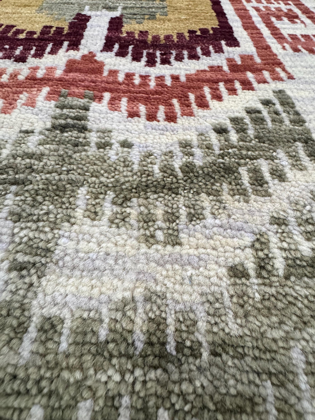 5X8 Vintage-Inspired Hand-Knotted Wool Ikat Rug | Earthy Terracotta & Mustard